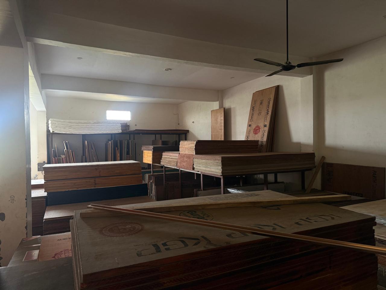 Plywood sheets stacked in the warehouse storage